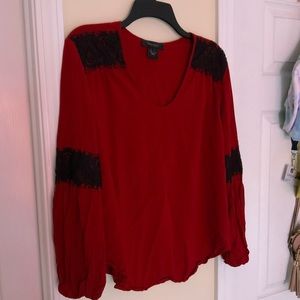 Wine Red Blouse with Black Lace